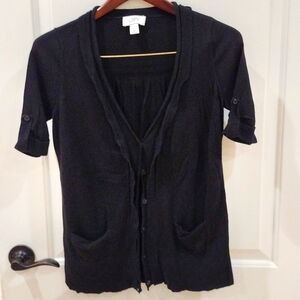 Loft Short Sleeve Black Detailed Cardigan Size Medium